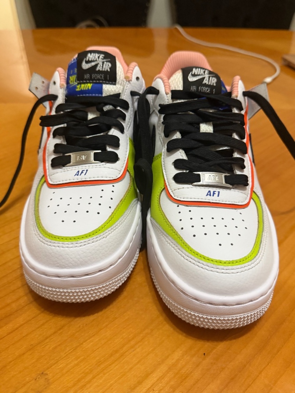 Nike Air Force 1 Women’s White with Neon Green, Pink & Black Accents